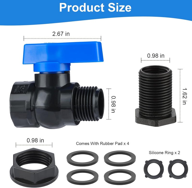 VYH PVC Rain Barrel Spigot Kit 3/4" GHT Garden Diverter Kit With Bulkhead Fitting Garden Hose Faucet Thread Ball Valve for Water Adapter Tanks, Aquariums Rain Barrel Diverter Kit （2 Pack） - Image 2